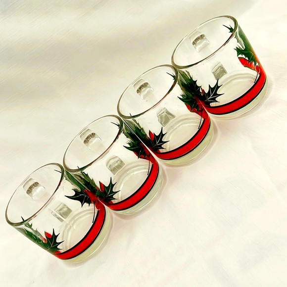 Holiday Festive Glass Cups / Vintage / Lot Of 4 - Picture 3 of 7